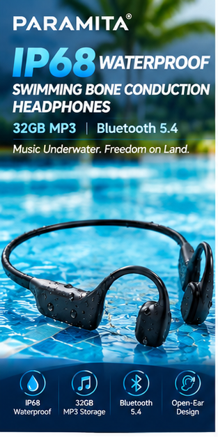 Bone Conduction Running Headphones - IP68 Waterproof Swimming Bone Conduction Headphones