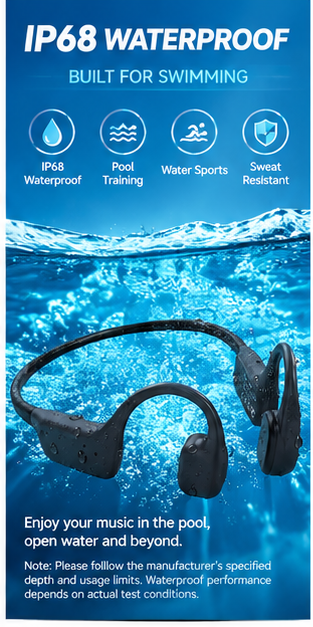 IP68 Waterproof Swimming Bone  - Bone Conduction Running Headphones recension och pris